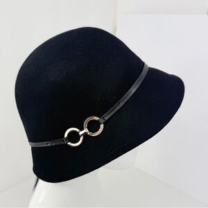 Liz Claiborne Black 100% Wool Cloche Hat with Metallic Ring Headband NEW